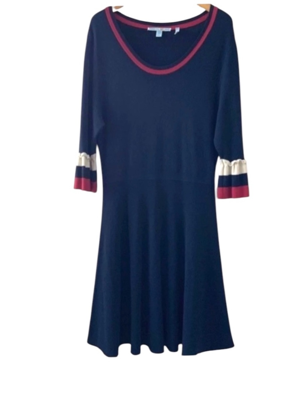 Draper James Stripe Bell Sleeve Sweater Dress Navy Red XXL Plus Size EUC